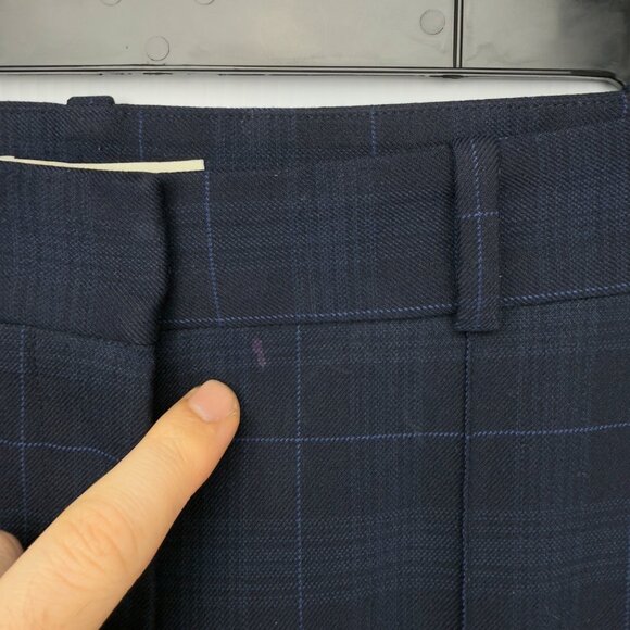 MAJE Preppy Plaid Academia Office Crop Pleated Navy Blue Trousers Pants Size 34 - Picture 9 of 13